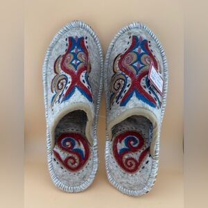 100% Wool Home Slippers Shoes Handmade Embroidery Nomad Viking Size 8 US